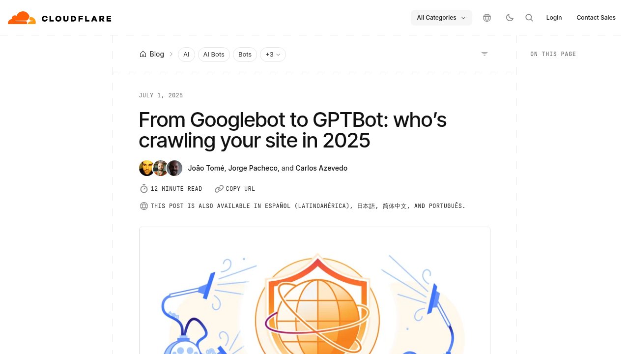 Cloudflare Radar blog post charting crawler traffic growth from Googlebot to GPTBot in 2025