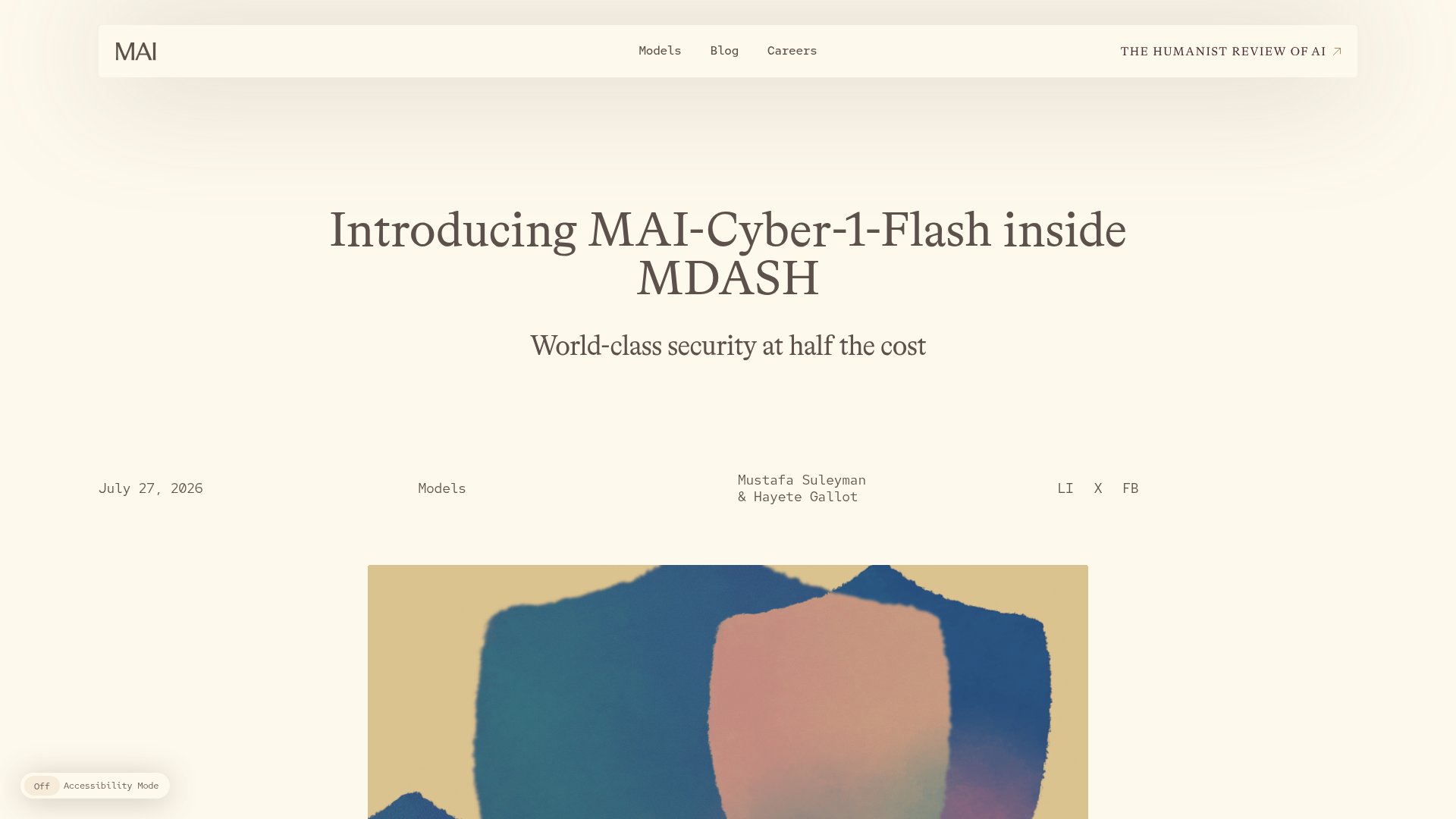 Microsoft's announcement post introducing MAI-Cyber-1-Flash inside the MDASH vulnerability-hunting system