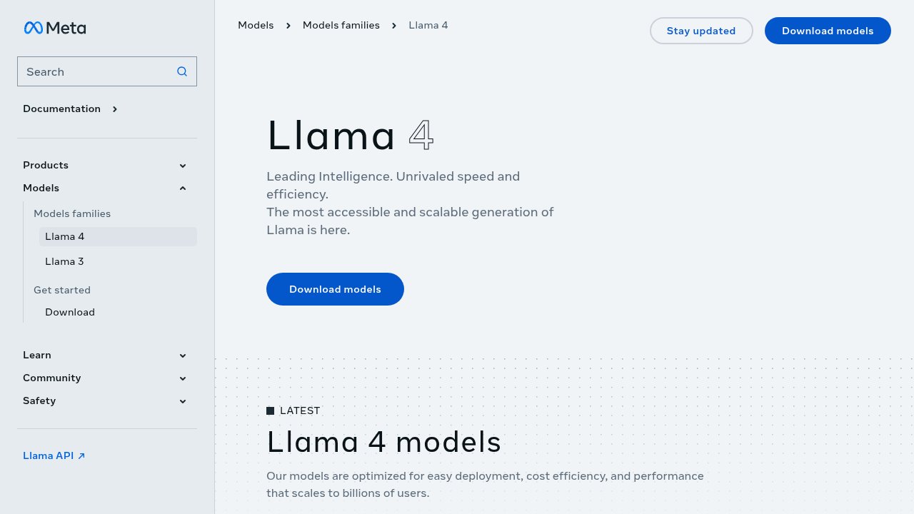 The Llama 4 model page on llama.com