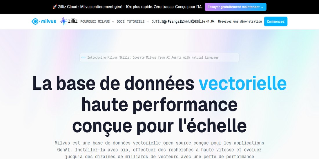 Screenshot of the Milvus website