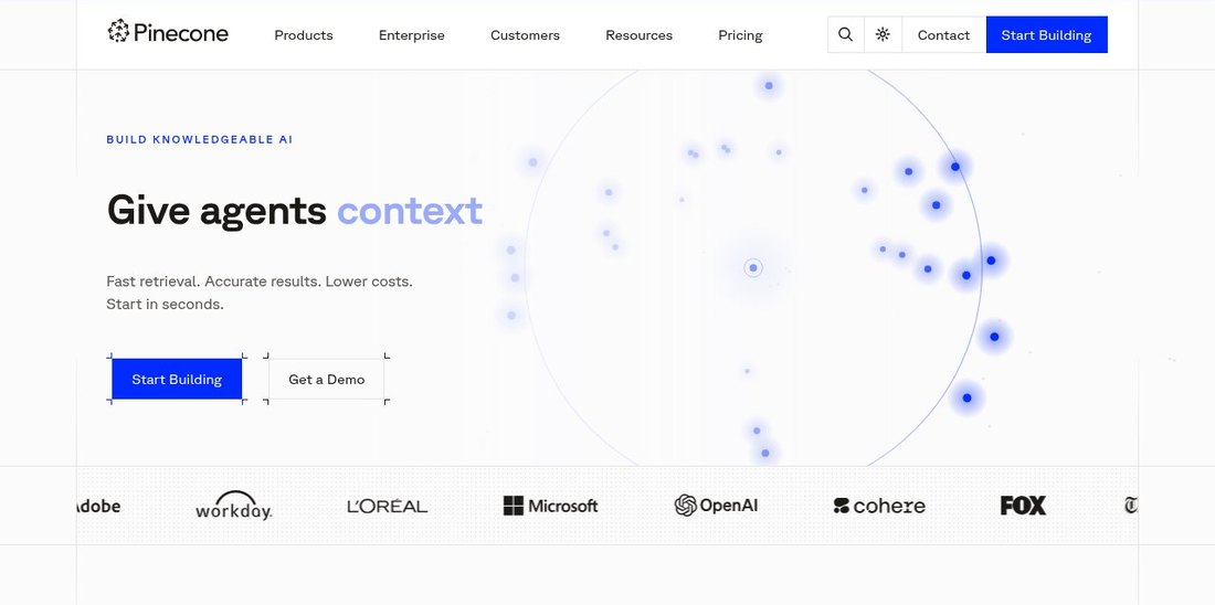 Screenshot of the Pinecone website