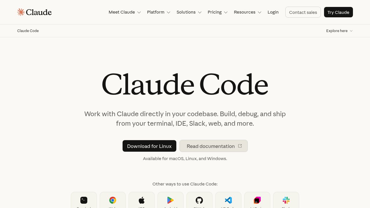 Claude Code product page on Anthropic's official site