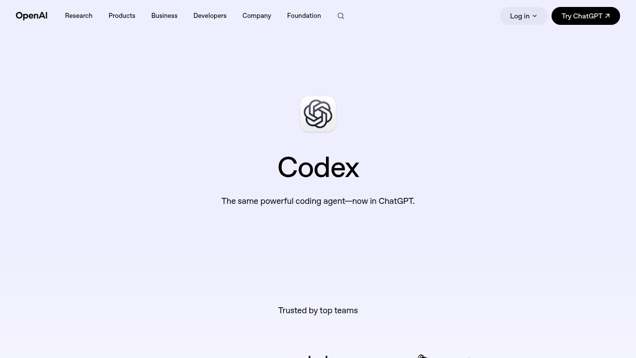 Codex product page on OpenAI's official site