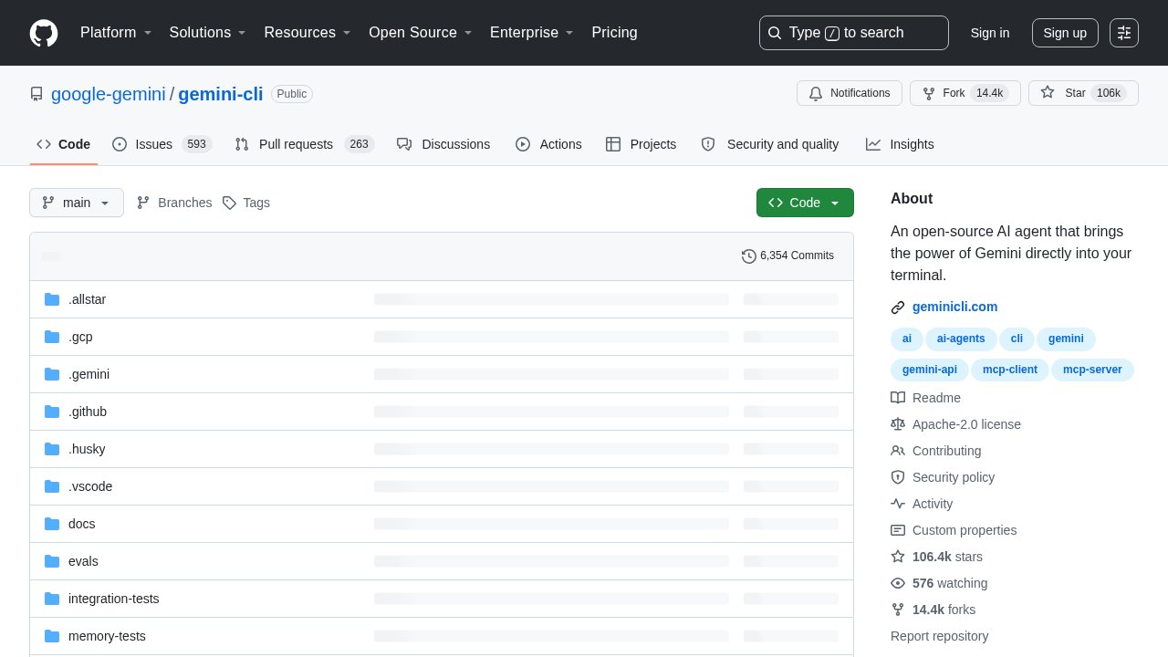 Gemini CLI official GitHub repository page from Google's google-gemini org