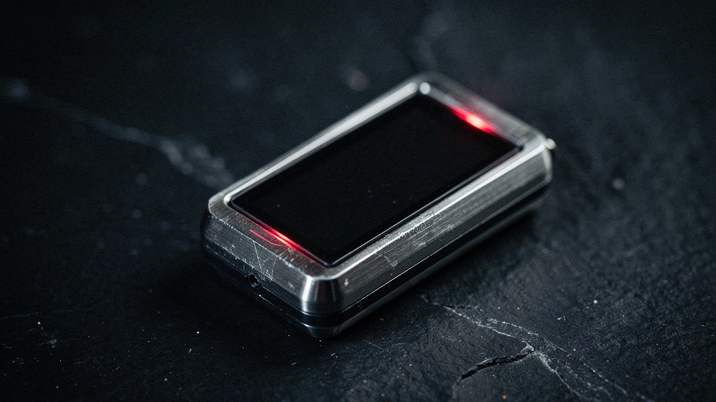 A Coldcard hardware wallet on a desk beside a laptop showing a bitcoin transaction
