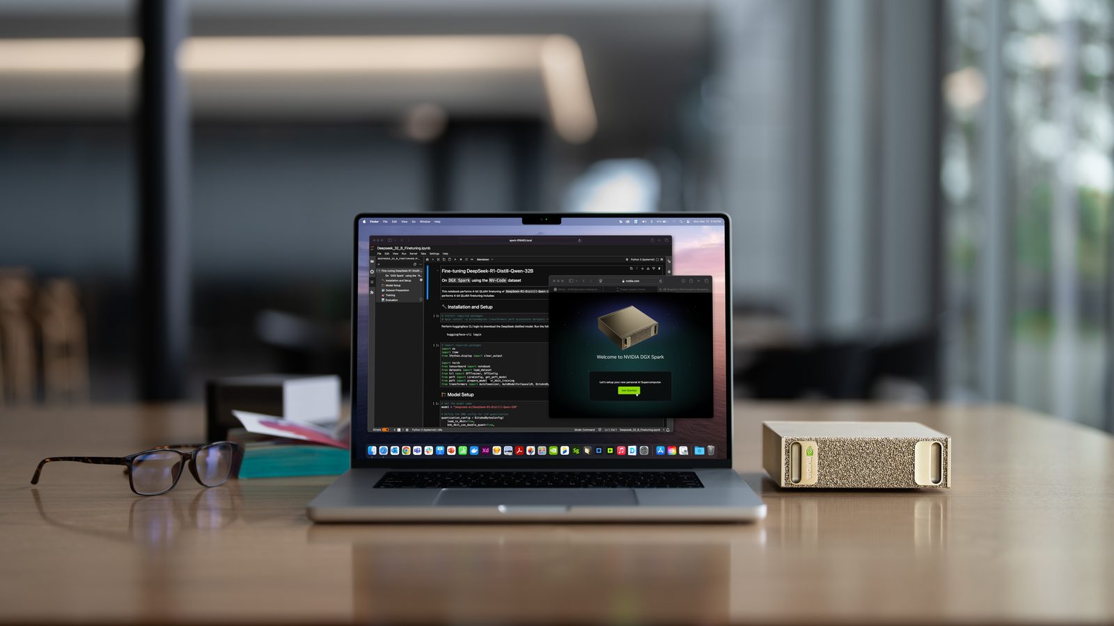 NVIDIA DGX Spark on a developer desk next to a laptop