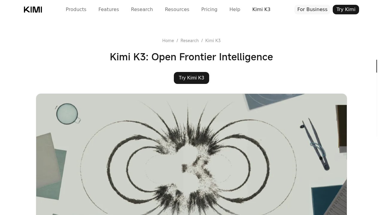 Kimi K3 official announcement page on Moonshot's blog
