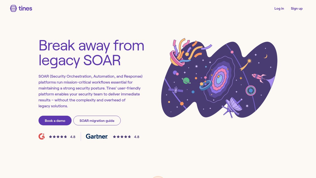 Tines' SOAR product page describing its security workflow automation platform