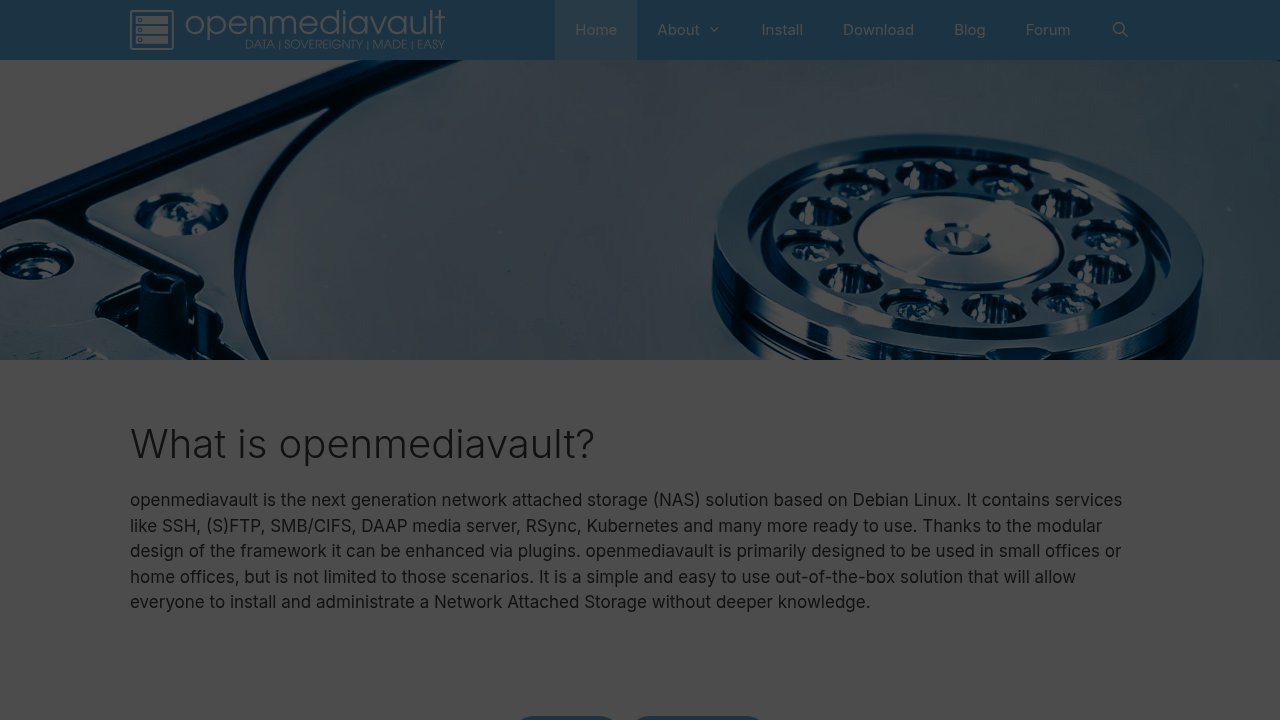 OpenMediaVault official homepage, the lightweight open source NAS solution