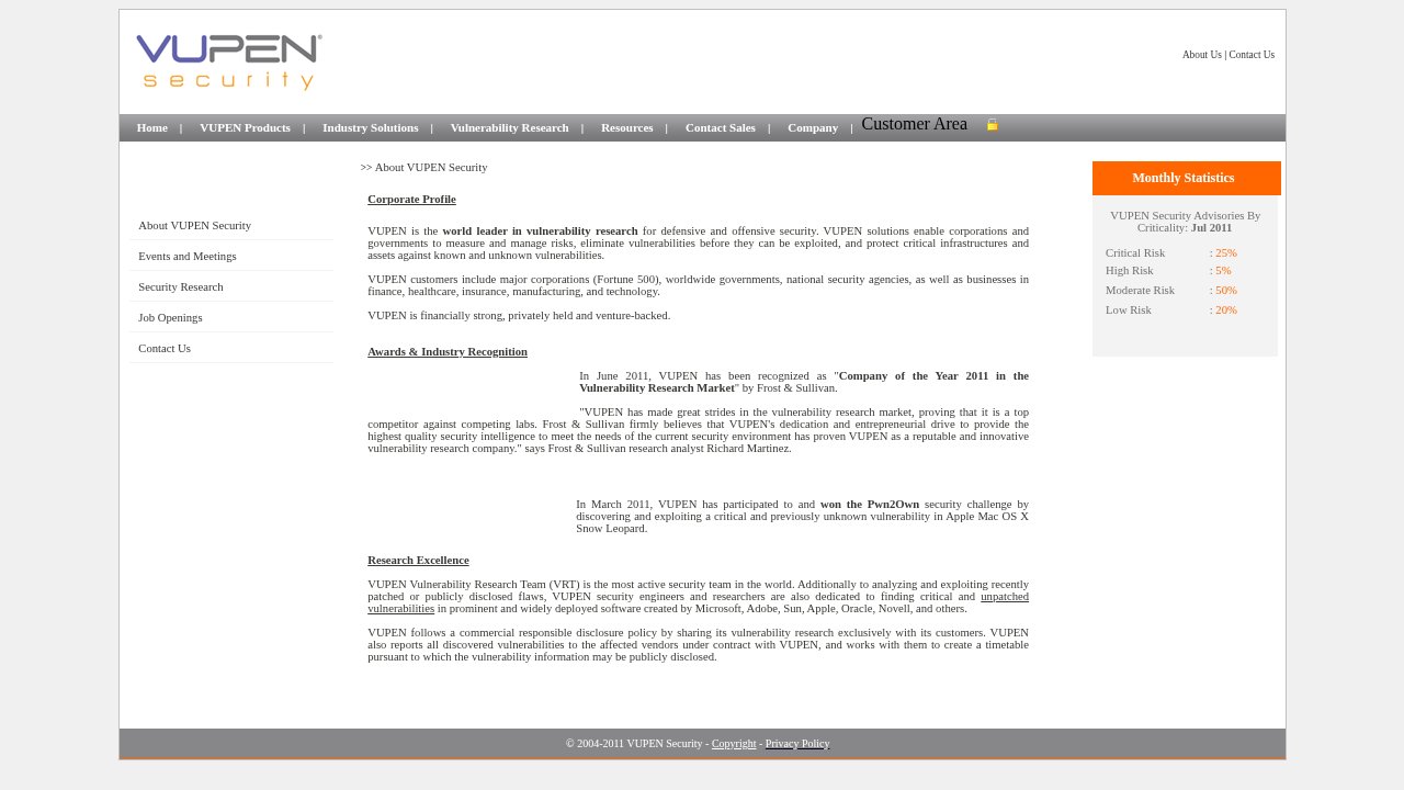 VUPEN Security corporate profile page